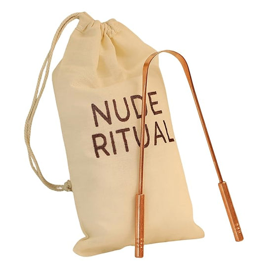 Copper Tongue Scraper for Adults – 100% Pure Copper Tongue Cleaner for Fresh Breath & Oral Hygiene – Ayurvedic Tongue Scraper with Travel Pouch – Handcrafted in India by Nude Ritual