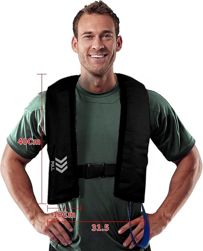 Manual Inflatable Life Jacket|Life Vest for Adults|PFD Low Profile|Supports up to 330 lbs(YSH700)-StrideForce Fitness