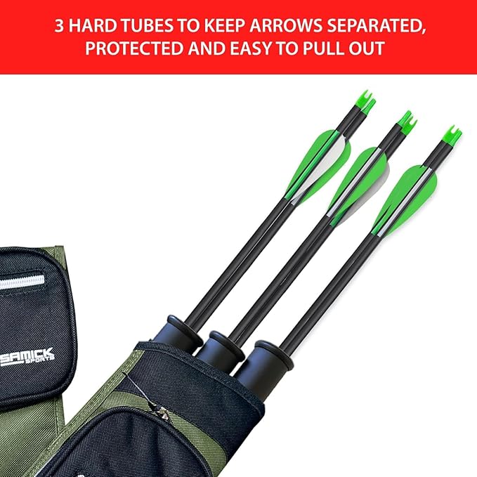 Archery Arrow Quiver - Adjustable Waist Hanged Quiver with 3 Removable Tubes & Pockets for Archery Arrows Case & Equipment - Ideal for Hunting & Target Practice - Right Handed Only-StrideForce Fitness