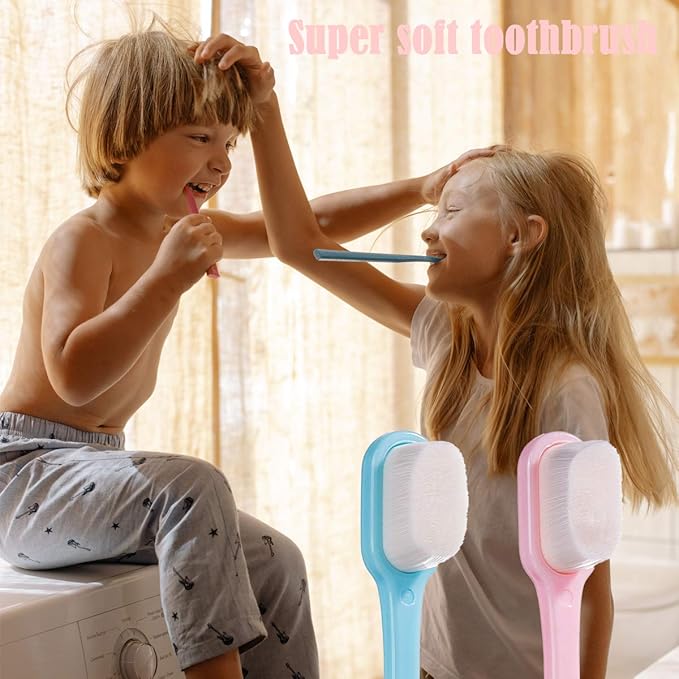 DI QIU REN Extra Soft Toothbrush for Sensitive Gums, Manual Toothbrush with 8 Tubes of 10000 Soft Floss Bristle for Gum Care, Protect Fragile Gums Good Cleaning Effect (Blue & Pink)