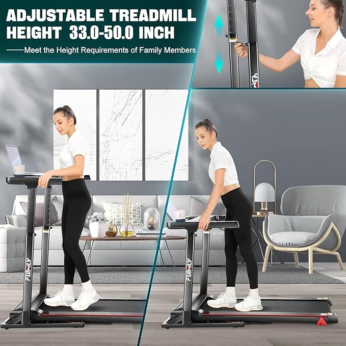 Treadmill with Desk Workstation & Adjustable Height, 300 LBS Weight Capacity, Folding Treadmill with 3 Level Incline, Bluetooth Speaker & App, Portable 2.5HP Walking Pad with Desktop for Home Office-StrideForce Fitness