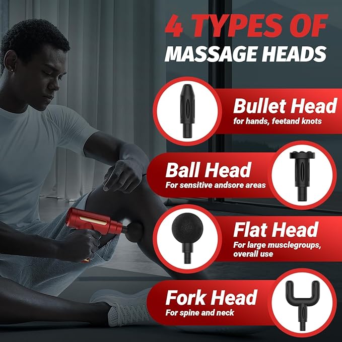 Massage Gun, Small Travel Tool, Massage Gun Deep Tissue,Percussion Handheld Portable Muscle Massager Tool for Full Body Pain Relief, Ideal Gifts for Men, Women(Red)