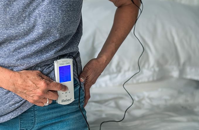 iReliev TENS Unit + EMS Muscle Stimulator Comes with 14 Therapy Modes, Premium Pain Relief and Recovery System, Rechargeable, Large Back Lit Display, Large and Small Electrode Pads-StrideForce Fitness