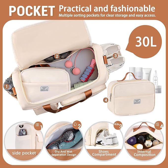 FIORETTO Women's Gym Duffle Bag with Shoes Compartment, 37L Capacity, Ideal for Travel, Gym, Sports, Duffel, Weekender-StrideForce Fitness