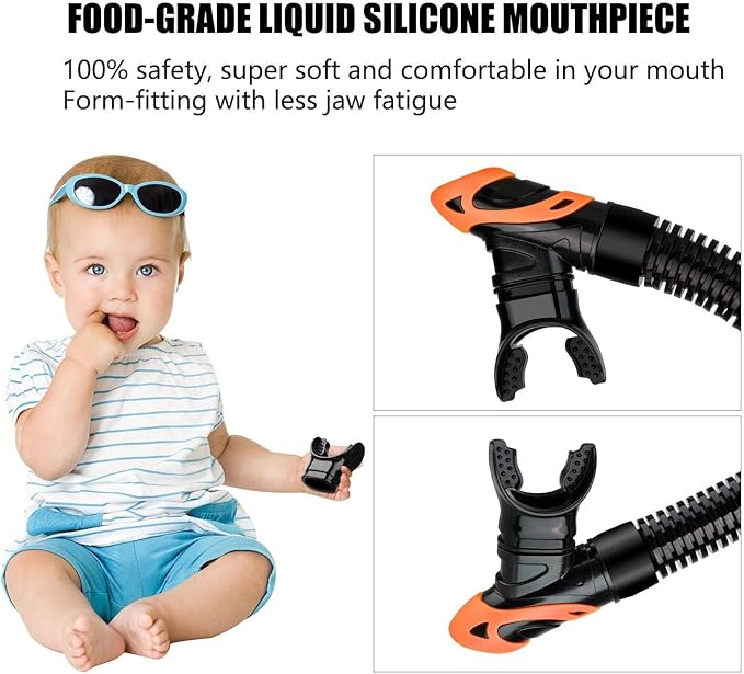 Aegend Dry Snorkel, Dive Mask Easy-Breath Free Diving Snorkel for Snorkeling Scuba Diving Freediving Swimming, with Top Dry Valve and Food-Grade Silicone Mouthpiece-StrideForce Fitness