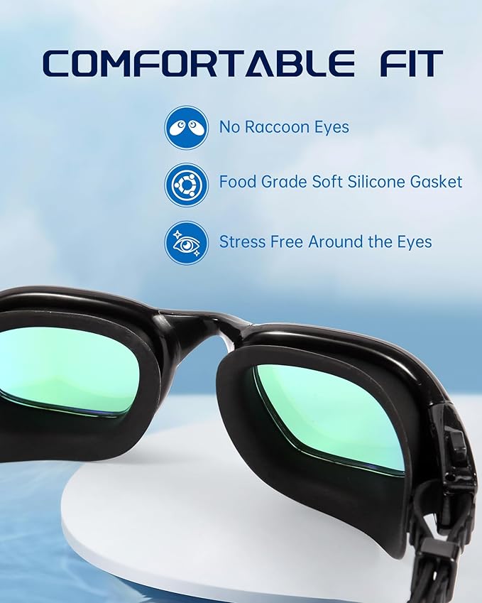 Swim Goggles, Goggles Adult with Swimming Cap, Nose Clip & Ear Plugs, UV Protection Anti-Fog Lens and Case for Adult-StrideForce Fitness