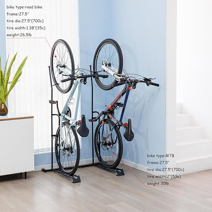 YueTong Vertical Bike Stand, 2 Bike Rack Garage, Upright and Horizontal, Indoor Bicycle Storage for Floor.-StrideForce Fitness