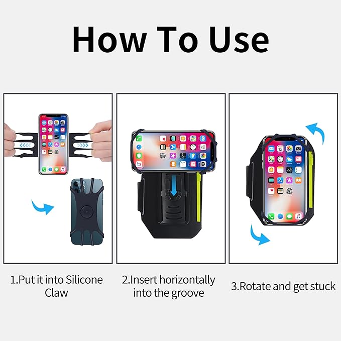 Cell Phone Running Armband - Detachable & 360° Rotatable Universal Cellphone Arm Band for iPhone 17 16 15 14 13 Pro Max Plus Samsung Galaxy Note S24 S23 for Workout Exercising Walking Jogging-StrideForce Fitness