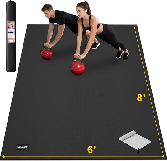 CAMBIVO Large Exercise Mat for Home Workout, 8'x6'/7'x5'/6'x4' (7 mm) Extra Thick Exercise Mat for Home Gym, Shoe-Friendly, Non-Slip Gym Mat for Jump Rope, Weights, Cardio, Fitness-StrideForce Fitness