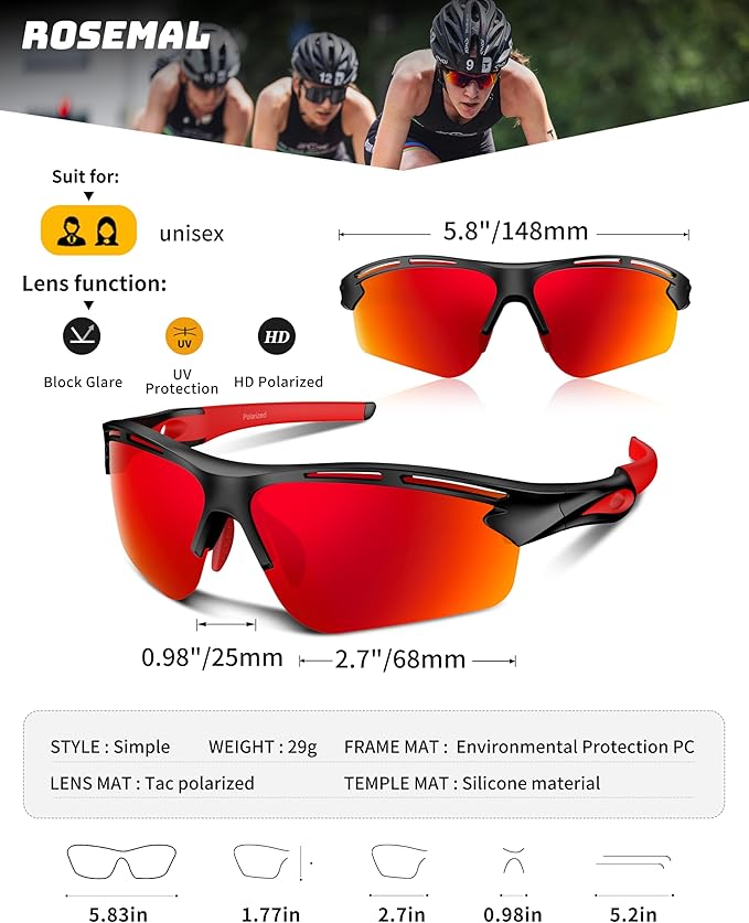 Polarized Sports Sunglasses for Men Women,UV400 Protection Sunglass for Running Cycling Fishing Hiking TR90-StrideForce Fitness