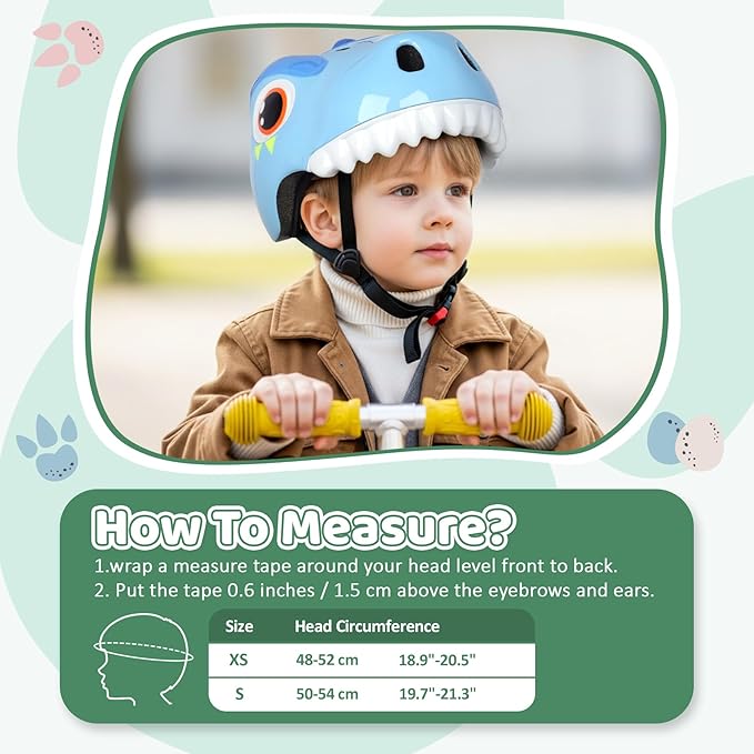 Dinosaur Bike Helmet for 1-3-5-8 Toddler Baby Kids, Lightweight Bicycle Helmet for Cycling Skateboard Roller Skate & Multi-Sports,2 Sizes for Boys and Girls-StrideForce Fitness