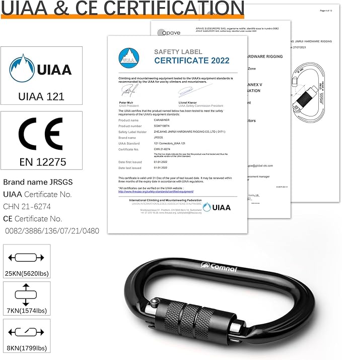 Heavy Duty Carabiner, 25kn(About 5620 lbs) Oval Carabiner Clip O-Shape Rock Climbing Carabiner Lightweight Caribeener for Climbing, Mountaineer, Aerial Work-StrideForce Fitness