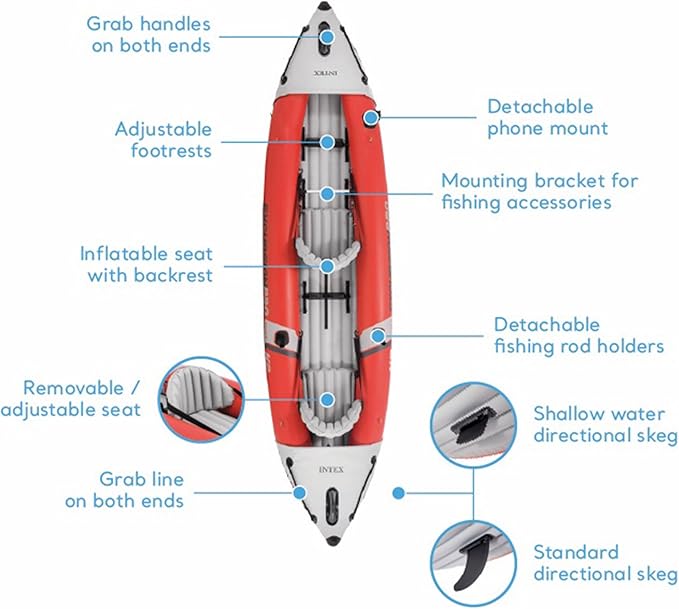 INTEX 68309EP Excursion Pro K2 Inflatable Kayak Set: Includes Deluxe 86in Kayak Paddles and High-Output Pump – SuperTough PVC – Adjustable Bucket Seat – 2-Person – 400lb Weight Capacity-StrideForce Fitness