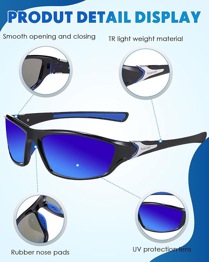 Frienda 6 Pack Polarized Sport Sunglasses for Men Multipack Fit over Glasses Pack Lot Set Men's Sport Fishing Eyeglasses-StrideForce Fitness