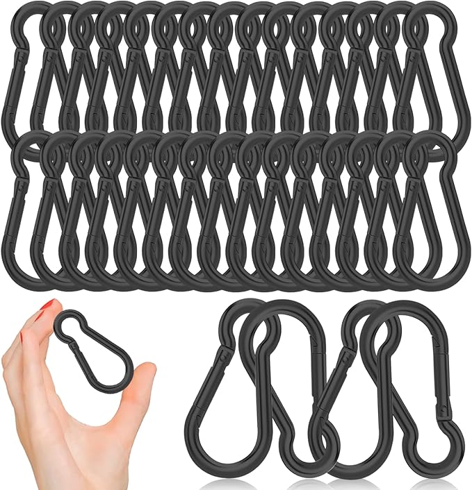 30PCS 3" Black Heavy Duty Spring Snap Hook, M8 5/16" Galvanized Steel Snap Hook Carabiner Quick Link Carabiner Clip, 500LBS Holding Capacity Quick Link Keychain for Swing Hammock Gym Outdoor-StrideForce Fitness
