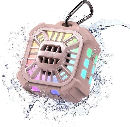 INSMY IP67 Waterproof Bluetooth Speaker, Shower Speaker Portable Small Clip-on, Multi Sync 100+ Speakers, Big Volume Booming Bass, 24H Playtime/Floatable/RGB Lights for Outdoor/Kayak/Beach(Pink)-StrideForce Fitness