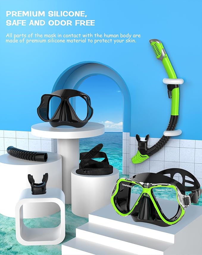 Greatever Dry Snorkel Set,Panoramic Wide View,Anti-Fog Scuba Diving Mask,Professional Snorkeling Gear-StrideForce Fitness