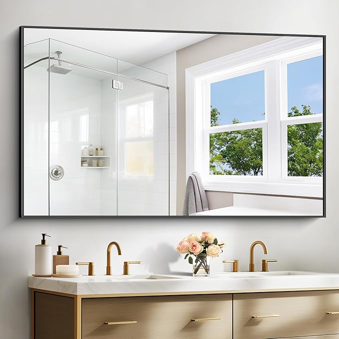 Bathroom Mirror,60x36 inch Large Wall Mirror for Bathroom Wall Mounted Black Rectangle Mirrors,Black Bathroom Mirror for Living Room,Farmhouse,Bedroom Entryway,Horizontal/Vertical-StrideForce Fitness
