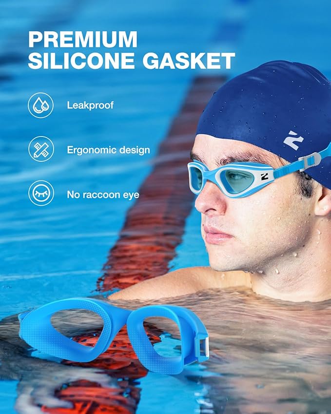 ZIONOR G1 Lite Swim Goggles with Swim Cap Comfortable Anti-fog Swimming Goggles Cap Set for Adult Men Women-StrideForce Fitness