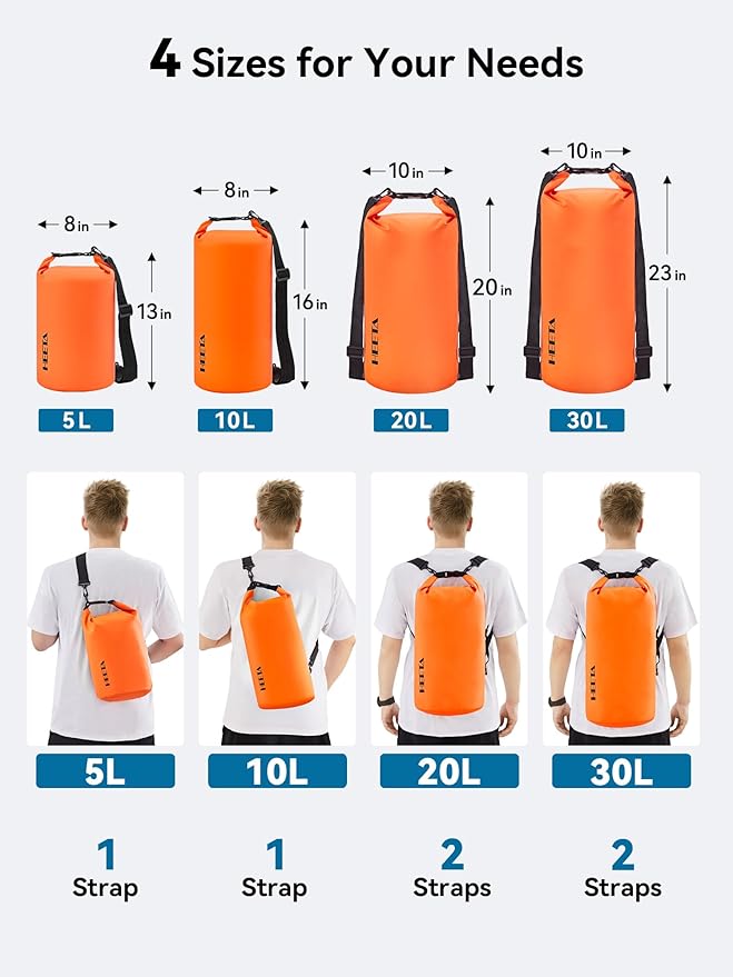 HEETA Waterproof Dry Bag for Women Men(Upgraded Version) 5L/10L/20L/30L/40L Roll Top Lightweight Dry Storage Bag Backpack with Emergency Whistle for Travel, Swimming, Boating, Kayaking, Camping, Beach-StrideForce Fitness