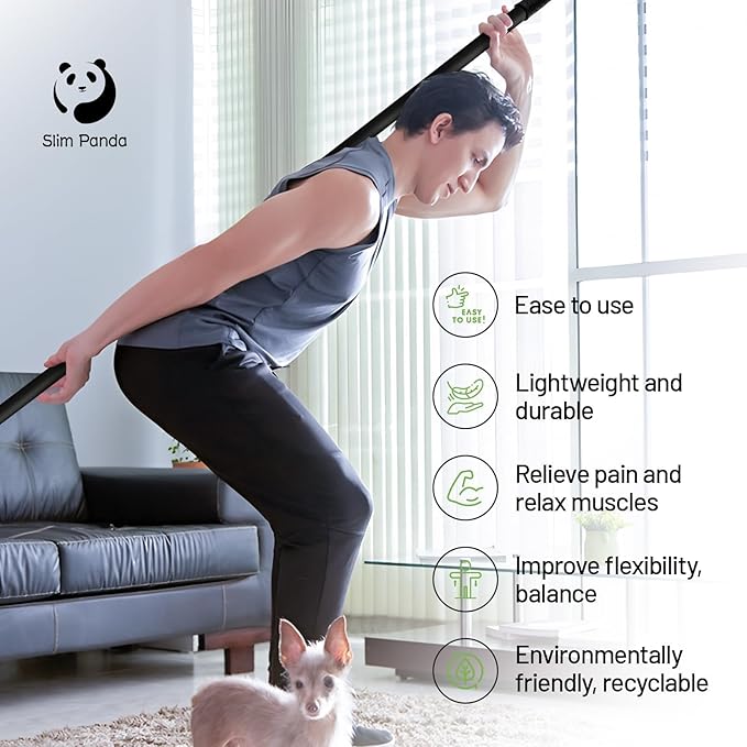 Slim Panda Yoga Stick, 5ft Natural Bamboo Stick with Rubber Ends, Exercise Stretching Stick for Yoga, Stretching, Balance and Correcting Posture, Rehabilitation Physical Therapy Aids-StrideForce Fitness