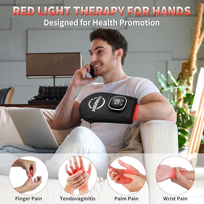 Cordless Red Light Therapy Glove,USB Rechargeable LED Infrared Light Therapy for Pain Relief,Red Light Therapy for Hands Palms Wrists and Elbows,660nm & 850nm,with Zipper Design-StrideForce Fitness
