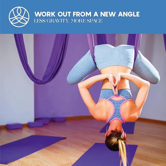 Aerial Silk Yoga Hammock & Swing for Home, Inversion Exercises, Starter Kit for All Levels - Durable with Extension Straps, Carabiners, and Pose Guide-StrideForce Fitness