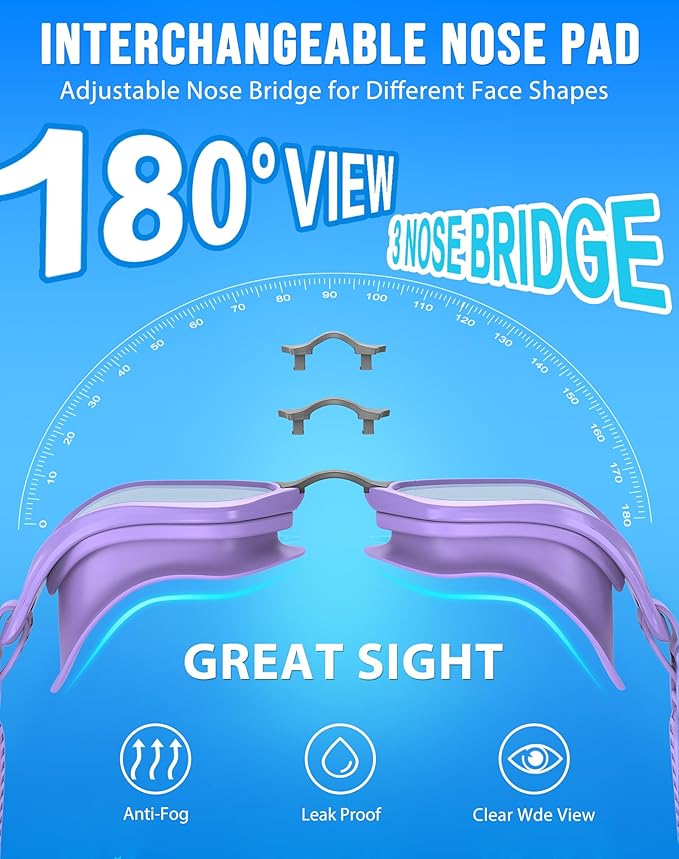 Swim Goggles, Unisex Adult Swimming Goggles Anti Fog Anti UV No Leakage Wide View for Men Women Youth-StrideForce Fitness