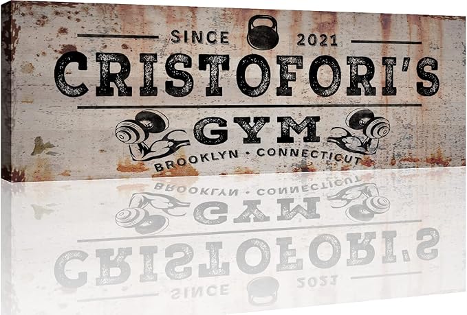 TAILORED CANVASES Personalized Gym Sign Wall Art Decor - Motivational Canvas s for Home Gym, Workout Room, Garage, Fitness Center - Workout Inspirational Posters - Kettlebell on Rustic, 48x16in-StrideForce Fitness
