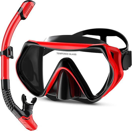 Snorkeling Gear, Dry Snorkel Set180° Panoramic Wide View,Anti-Fog Scuba Diving Mask, Professional Snorkeling Gear for Free Breathing, Swimming, Diving-StrideForce Fitness