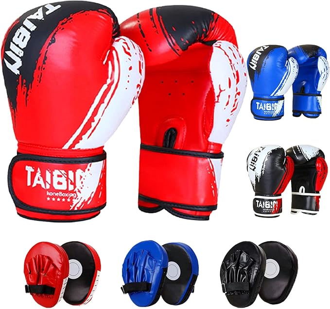 2-in-1 Boxing Gloves and Punching Mitts Set for Kids Youth,6 oz Kids Boxing Gloves and Boxing Pads,Boxing Training Equipment for Punching Bag,Kickboxing,Gift for Boys and Girls-StrideForce Fitness