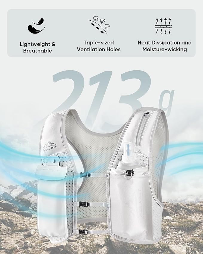 Running Vest for Women Men, USA Original Patent, Adjustable Chest Straps Running Hydration Vest with 500ml Soft Flask, Lightweight Reflective Hydration Backpack for Marathon-StrideForce Fitness