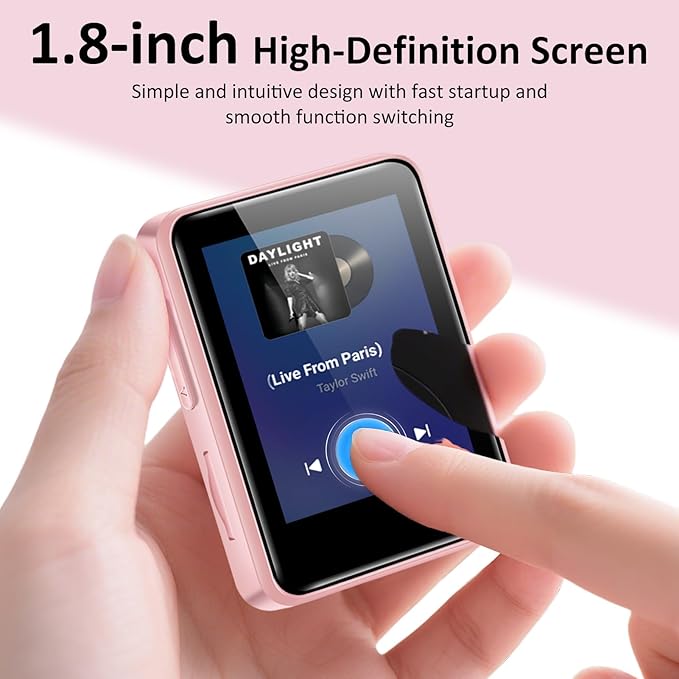 MP3 Player with Bluetooth, 32GB Portable Bluetooth MP3 Player for Kids, 1.8 inch Music Player with Speaker, FM Radio, Voice Recorder, Supports Expanded Up to 512GB(Pink)-StrideForce Fitness