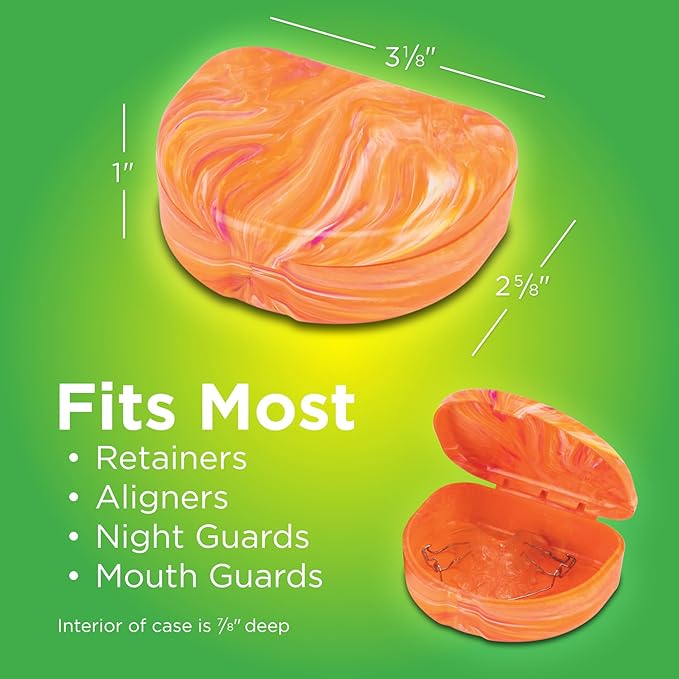 Practicon Marble Retainer Cases, Orthodontic Aligner Case, Mouth Guard Holder (3 Pack) (Orange & Pink)