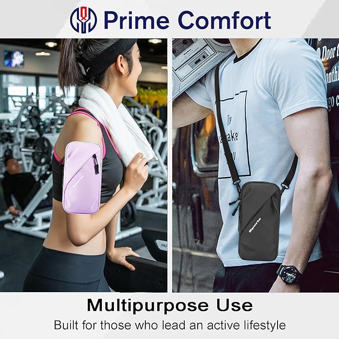 Phone Holder Arm Bands, Small Crossbody Shoulder Holsters Bag with Arm Band, Fits iPhone and All Cell Phones, Use for Running, Walking, Hiking & Biking (Plus Size Purple)-StrideForce Fitness