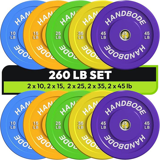 Colored Bumper Weight Plates Olympic Weight Plate Set 2-Inch, 10/15/20/25/35/45/55 lb Barbell Weight Plates Set for Home Gym, Rubber Strength Training Weights Plates for Weight Lifting-StrideForce Fitness