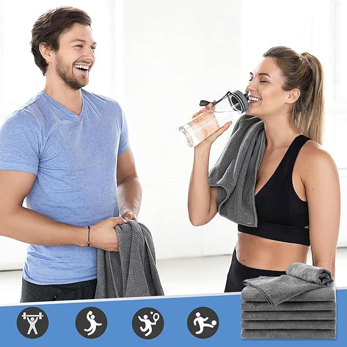 48 Pack Gym Towels Set - Highly Absorbent and Quick Drying Microfiber Salon Towels, Premium Hand Cloths for Bathroom, Gym, Shower, Hotel, and Spa - 16x27 inch (Grey)-StrideForce Fitness