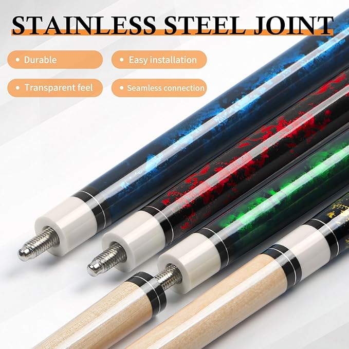 Kmise Pool Cue Stick Set, Canadian Maple 58 Inch 18 19 20 21oz 13mm Tips, New Upgraded Irish Linen Wire Grip Billiard Table Cues Sticks, 4 Colors Optional, W/Chalk, Gloves for Bar Professional Adults-StrideForce Fitness