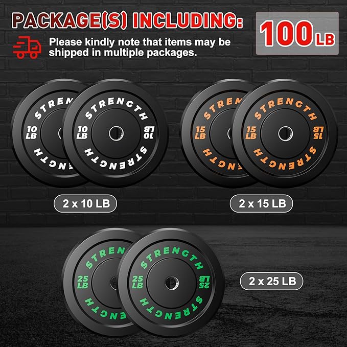 Premium Color-Coded Rubber Bumper Plates Set - 2 Inch Olympic Weight Plates for Home Gym Cross and Strength Training-StrideForce Fitness