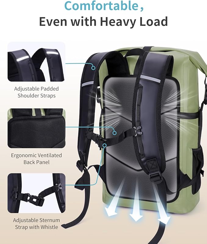 ECOHUB Waterproof Backpack for Women Men, 30L Roll-Top Closure Heavy Duty Dry Bag for Travel with IPX8 Waterproof Phone Case-StrideForce Fitness