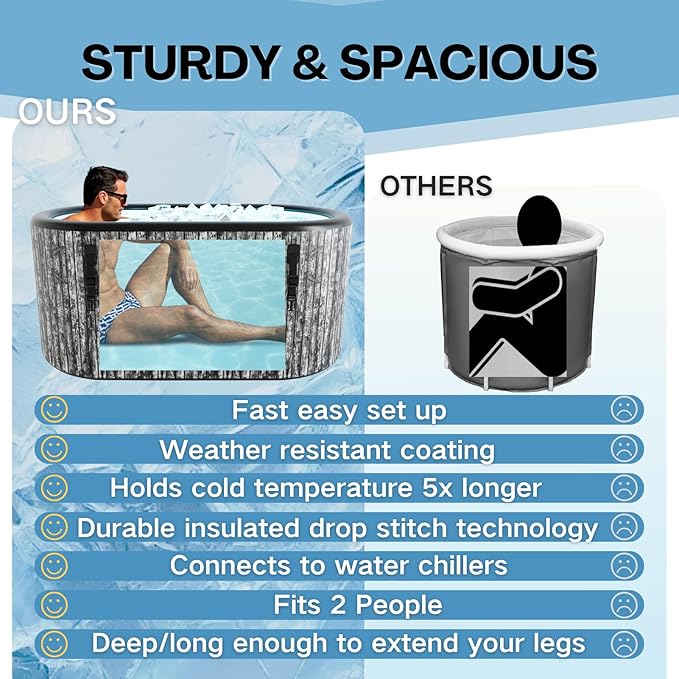 Inflatable Cold Plunge Tub, 216 - Gallon Large Ice Tub for Recovery, Durable & Portable with Water Chiller Compatibility, Gym and Training Use (Grey)-StrideForce Fitness