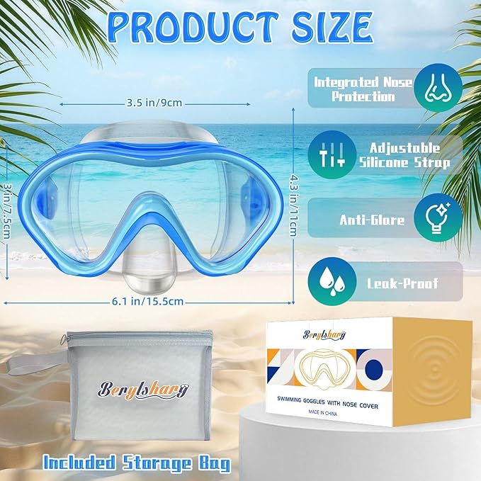 Kids Swim Goggles with Nose Cover -Diving Mask Leak-Proof Design for Boys Girls Ages 5-15 | Anti-Fog & UV Protection Swimming Glasses-StrideForce Fitness