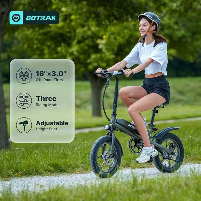 Gotrax S3 Electric Bike, 16x3.0 Fat Tire Electric Bicycle Adults, 750W Peak Motor, Max Range 25 Miles, Up to 20 Mph, Removable Battery, Adjustable Seat, Folding Electric Bike for Adults/Teens 13+-StrideForce Fitness