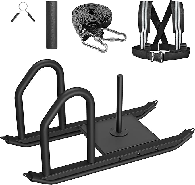 Weight Sled for Training, Heavy Duty 500 LBS Pull Push Sled for Outdoor, Indoor, Football, Durable Steel Weighted Sled, Compatible with 1" & 2" Weight Plate, Frame with Adjustable Reflective Stripe Vest-StrideForce Fitness