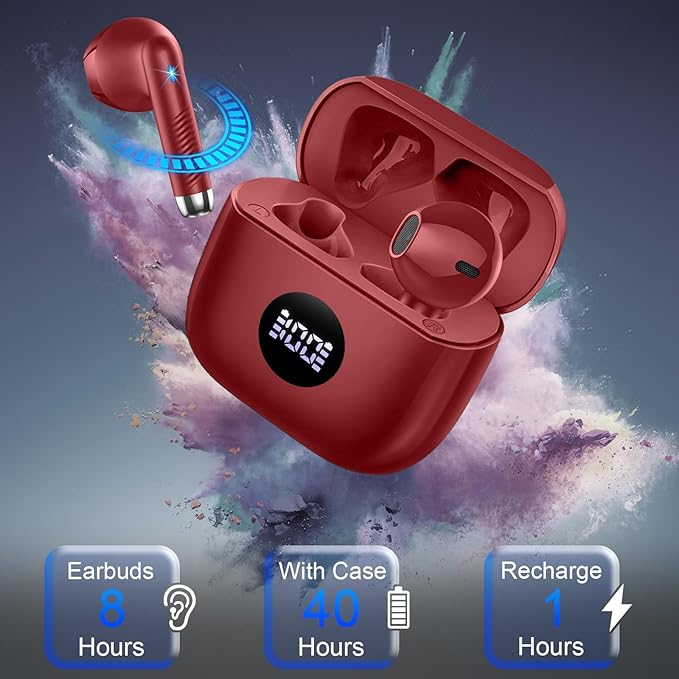 Wireless Earbuds, Bluetooth 5.4 Headphones LED Power Display Ear Buds Bass Stereo, Bluetooth Earbuds in-Ear Noise Cancelling Mic, 40H Playback Mini Case IP7 Waterproof Sports Earphones for Android iOS-StrideForce Fitness