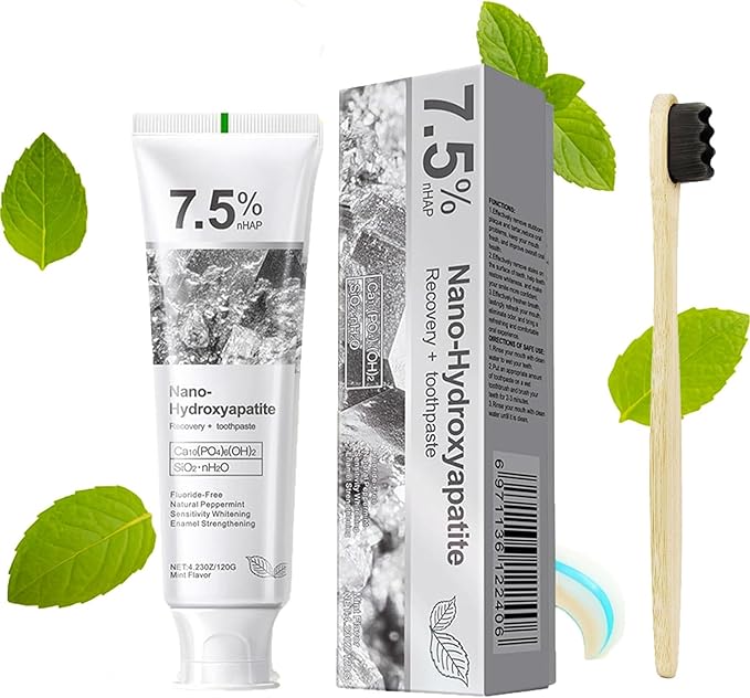 Hydroxyapatite Toothpaste, 7.5% Nano Hydroxyapatite Toothpast, Deep Cleaning for Advanced Enamel Protection, Fluoride-Free Gentle and Effective Formula with Fresh Mint (1 Set)