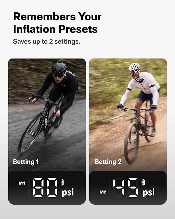 HOTO Mini Bike Tire Pump, 25s Fast Inflate Bicycle Pump with Guage, 150PSI Portable Electric Bike Air Pump with Presta and Schrader Valve for Road Bike, Motorcycle, Mountain Bike, Car, Sports Ball-StrideForce Fitness