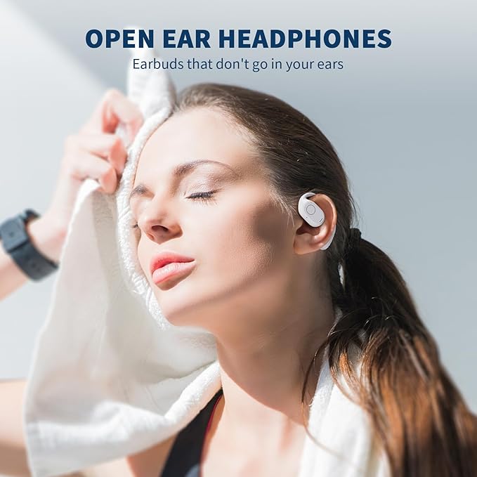 PSIER Open Ear Bluetooth Headphones, 40 Hours Playtime Bluetooth 5.3 Wireless Sports Earbuds with Digital Display Charging Case, White-StrideForce Fitness