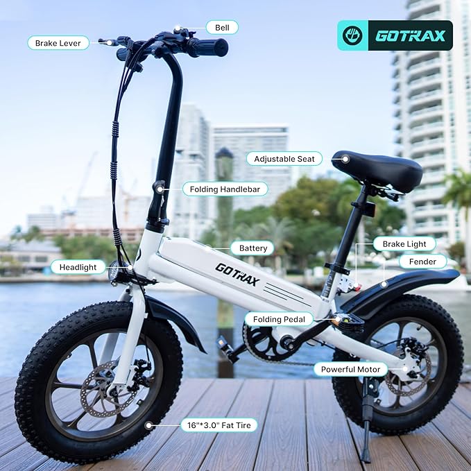 Gotrax S3 Electric Bike, 16x3.0 Fat Tire Electric Bicycle Adults, 750W Peak Motor, Max Range 25 Miles, Up to 20 Mph, Removable Battery, Adjustable Seat, Folding Electric Bike for Adults/Teens 13+-StrideForce Fitness