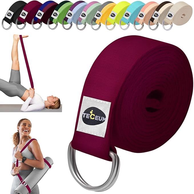 TECEUM Yoga Strap & Mat Strap – 2 IN 1 – Cotton – 6 ft 8 ft 10 ft (30+ colors) – Adjustable Non-Slip Belt for Yoga, Pilates, Stretching, Physical Therapy, Fitness & Home Workout – For Carrying Mats-StrideForce Fitness